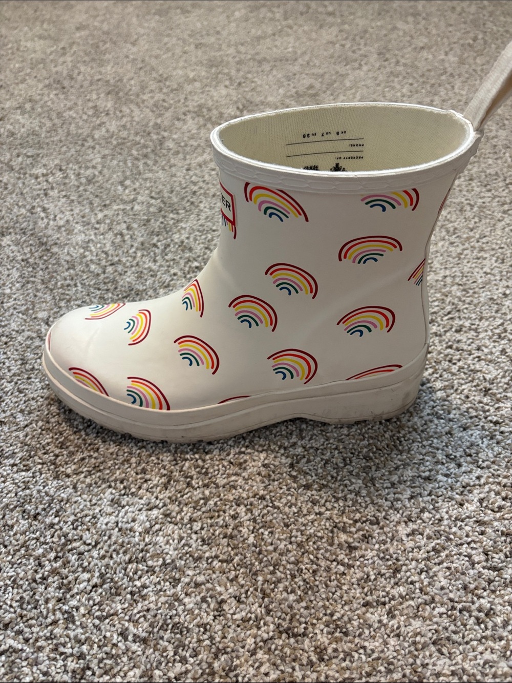Hunter White Rain Boots with Rainbow Print - Picture 2 of 3